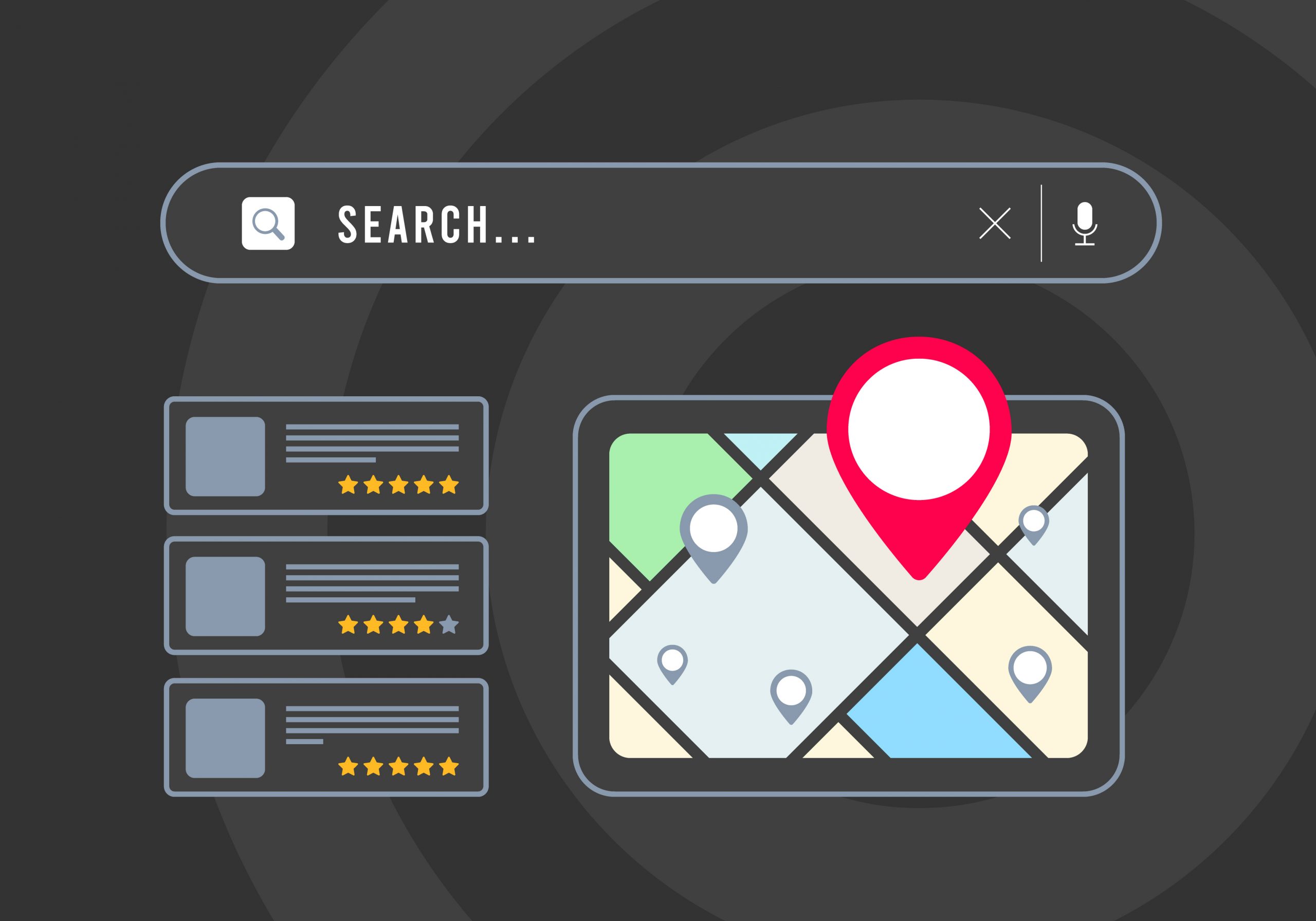 Search Results page with business listings and map